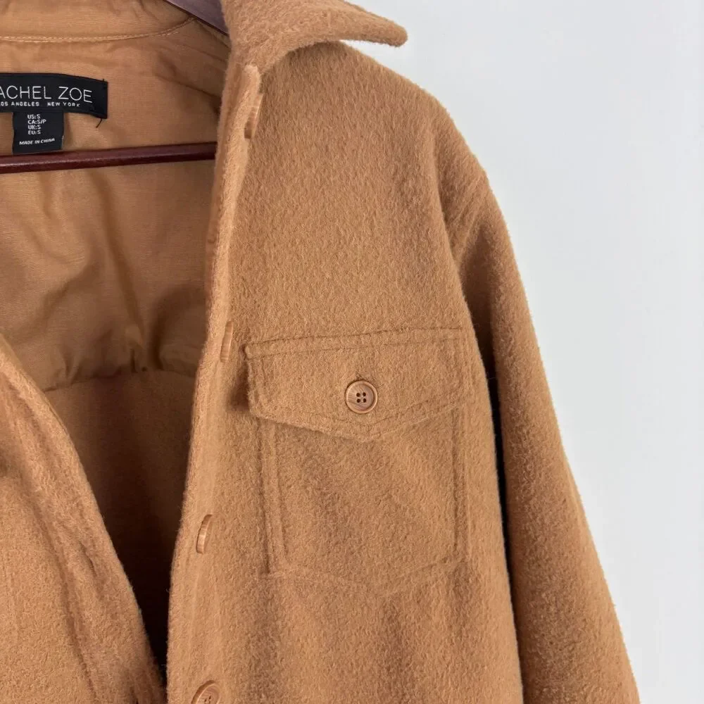 Rachel Zoe Camel Brown Button Front Shacket Shirt Jacket Women's Small - Picture 3 of 5